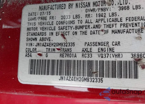 2016 Nissan 370Z z USA, uszkodzony, nr VIN JN1AZ4EH2GM932335